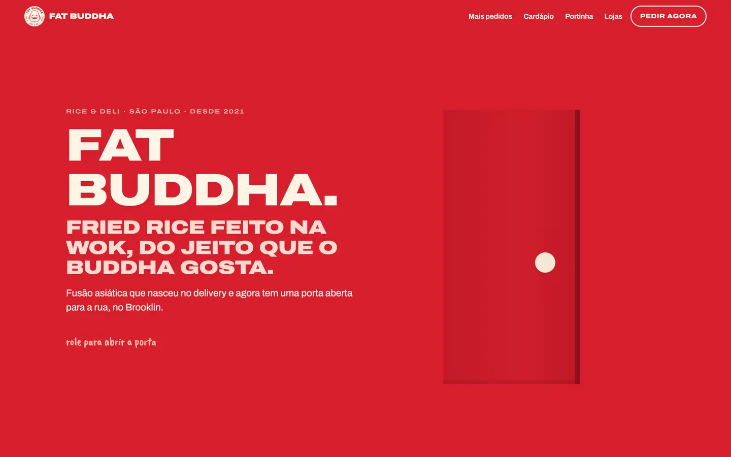 Primeiro quadro do site Fat Buddha, antes do scroll